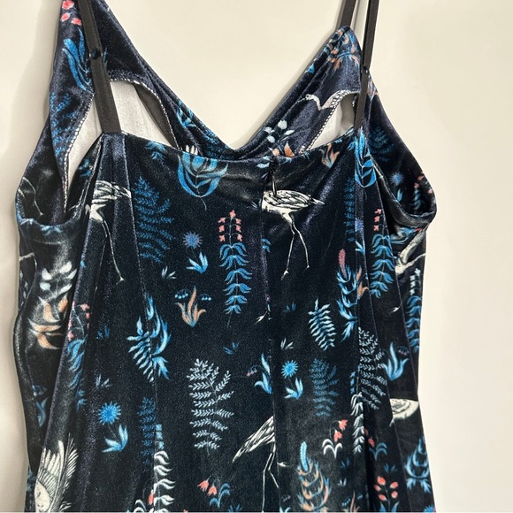 FRESHA London Crushed Velvet Maxi Slip Dress Cranes Small Whimsigoth Y2K Print - Picture 12 of 12